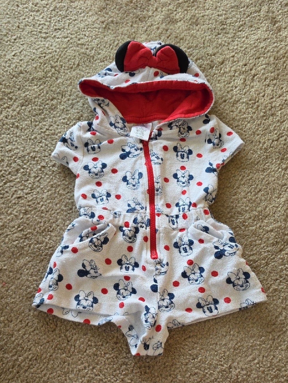 Disney Minnie Mouse Hooded Swim Coverup Romper Size 2T